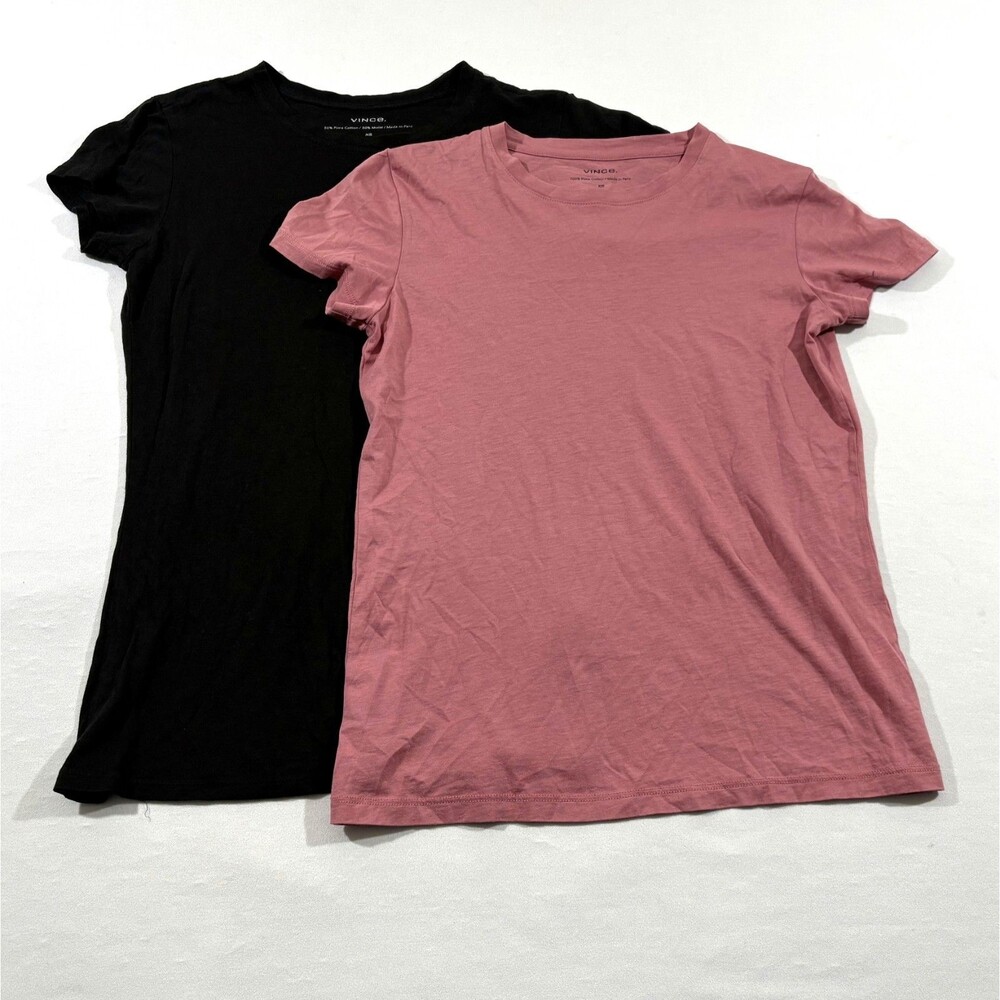 Vince Womens T-shirt Lot 2 Black Pink Crew Short Sleeve Cotton Modal Top Sz XS